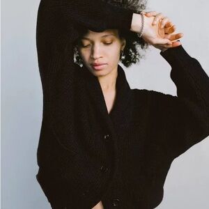 OZMA of California Women's Sloan Cardigan baby Alpaca wool knit black Sz S